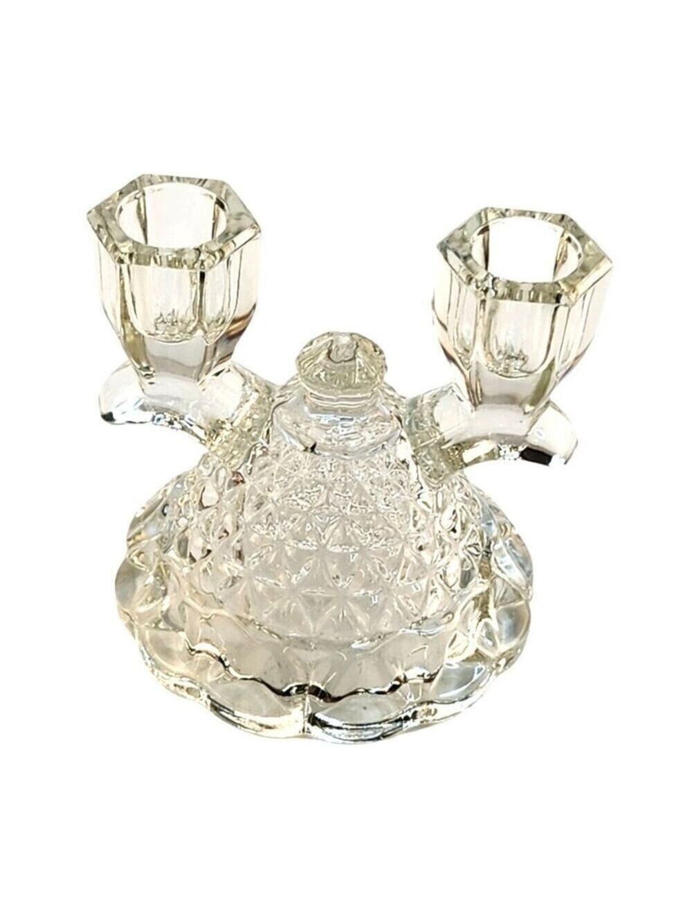 Vintage Double Candlestick Candle Holder Pressed Imperial Glass Katy Lace Edge